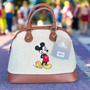 Disney Mickey Mouse Canvas Satchel Handbag Brown Tan NWT